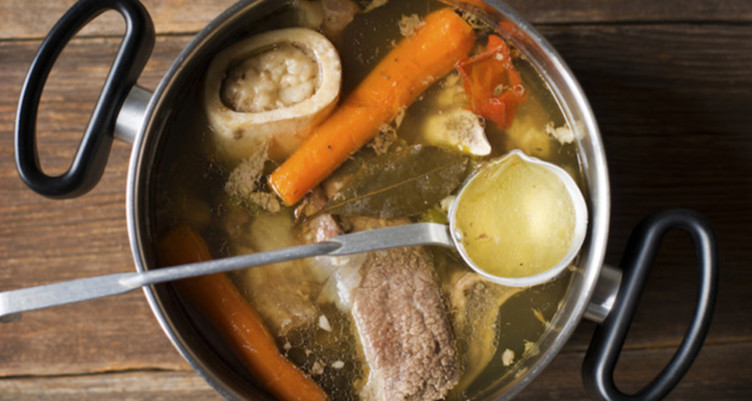 Bowl of beef broth for natural collagen