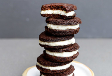 Keto Oreos stacked on top of each other