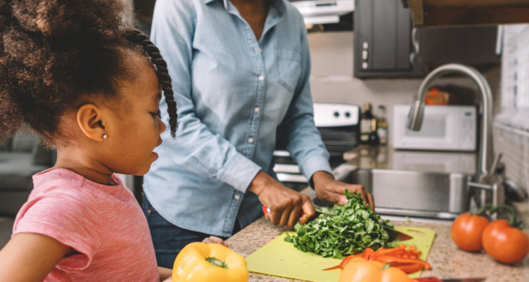 Family preparing meal together