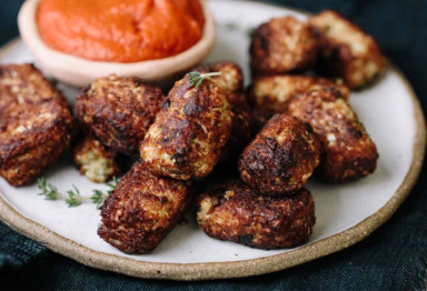 Plate of cauliflower tots and tomato sauce