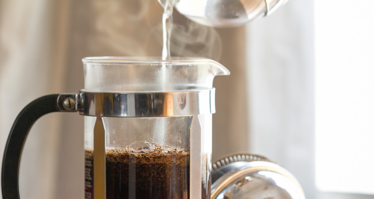 Closeup of French press coffee maker