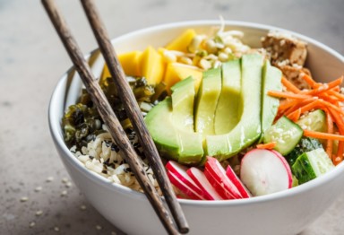 Bowl of vegetables with chopsticks