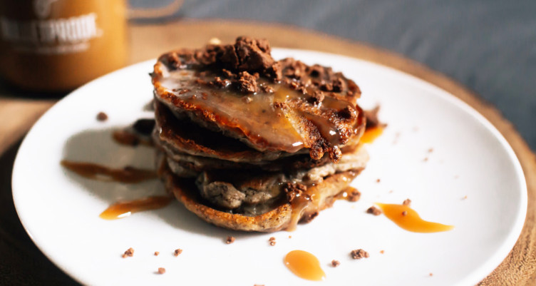 Keto pumpkin pancakes on white plate