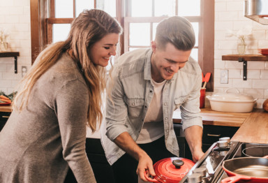 Couple cooking together