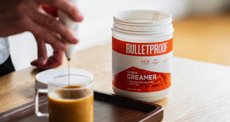 Bulletproof Coffee ingredients, butter and a French press