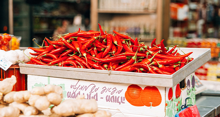 Chili peppers on white tray