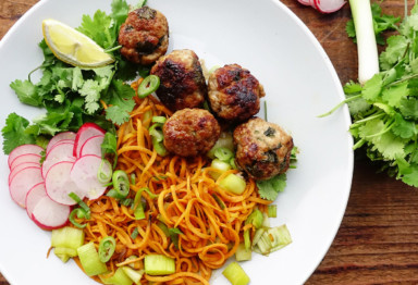 Paleo sweet potato noodles with Thai meatballs