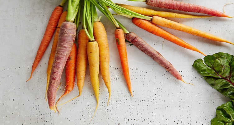 An assortment of rainbow carrots