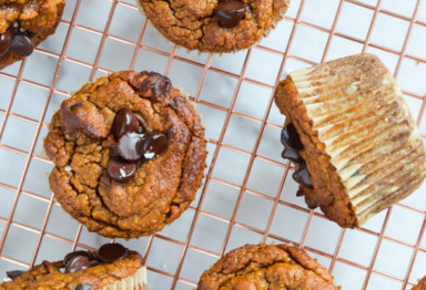 Paleo pumpkin muffins on copper rack