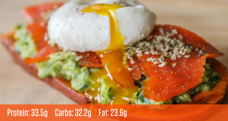 Slice of sweet potato salmon avocado toast