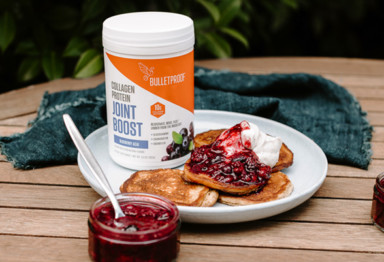 Berry jam next to Collagen Protein Joint Boost