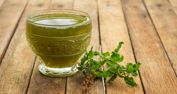 Holy basil next to tea