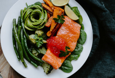 Plate with salmon and vegetables