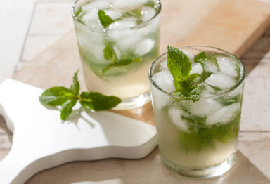 Two glasses of ginger mint green tea cooler