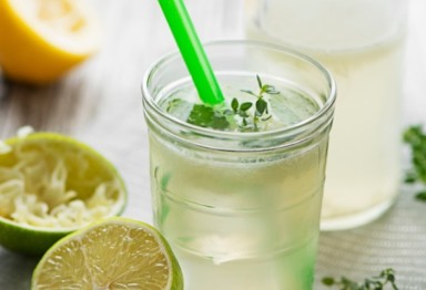 Glass of ginger mint green tea cooler