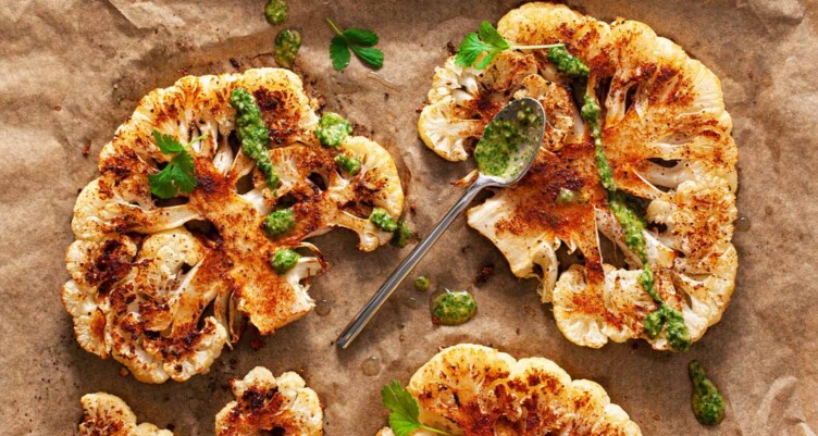 Whole Roasted Cauliflower With Chimichurri Sauce