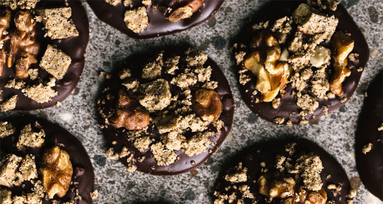 A close up of keto-friendly dark-chocolate trail mix bites