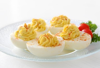 A plate of deviled eggs