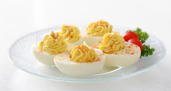 A plate of deviled eggs