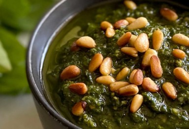 Dairy-free pesto with collagen protein