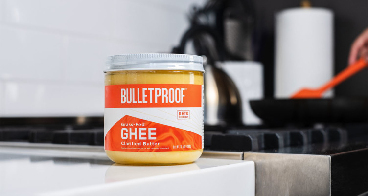 A tub of Bulletproof Grass-Fed Ghee in the kitchen