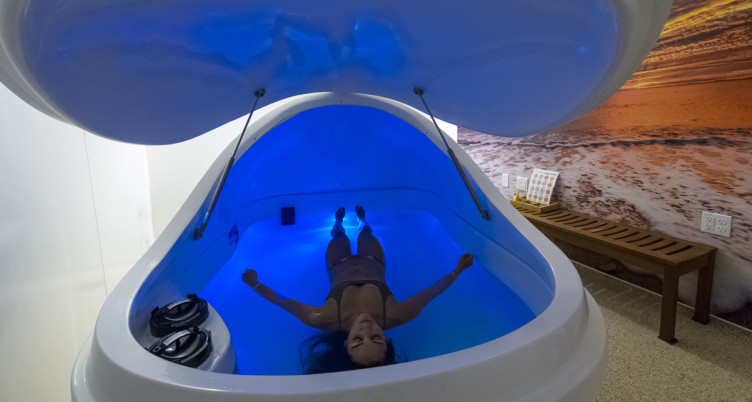 A girl inside a float tank