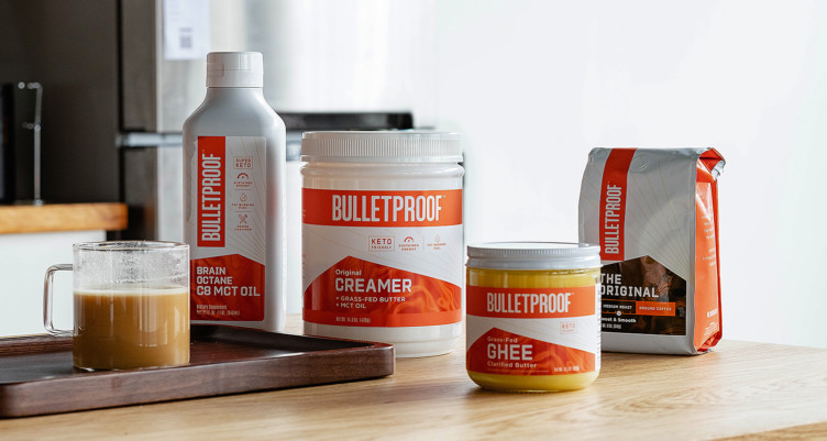 A lineup of Bulletproof Coffee products