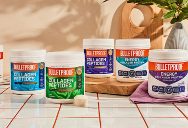 a variety of bulletproof collagen peptides sits on a counter