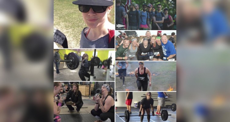 A collage of photos of a woman exercising