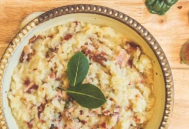 A plate of bacon-mashed cauliflower