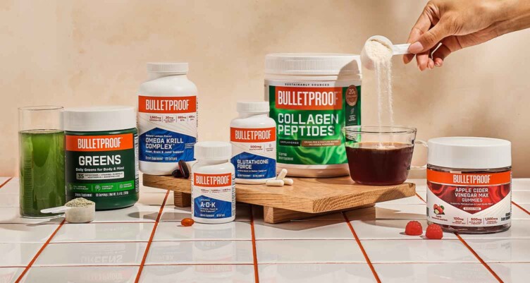 A collection of Bulletproof supplements and collagen products