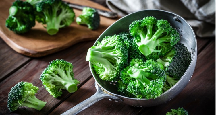 Broccoli florets in pan