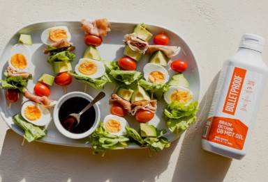 Keto cobb salad skewers made with Bulletproof Brain Octane C8 MCT Oil