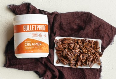 Keto candied pecans made with Bulletproof Original Creamer.