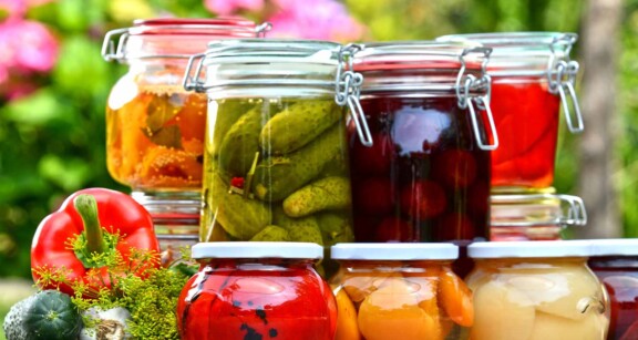 Jars stacked with pickled vegetables