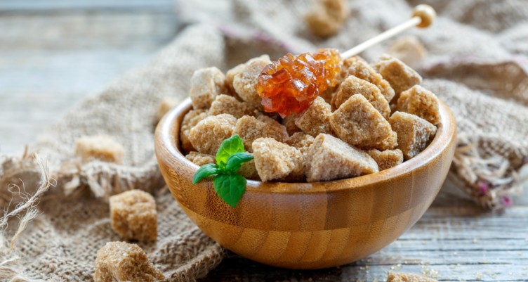 Bowl of cane sugar cubes