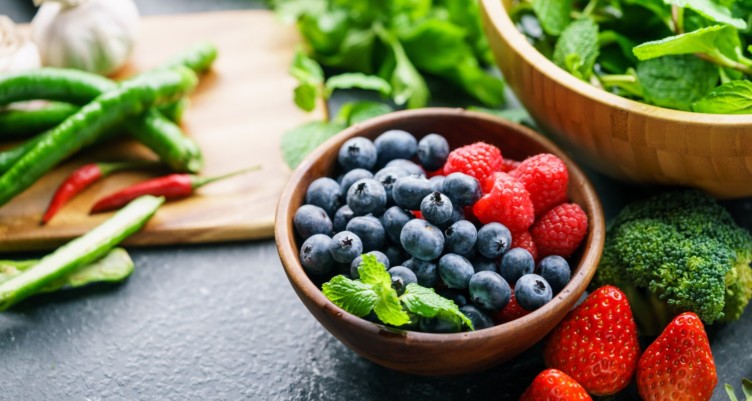 Mixed berries and vegetables.