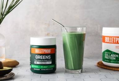 Smoothie made with Bulletproof Greens and Bulletproof Unflavored Collagen Protein