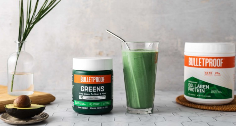 Smoothie made with Bulletproof Greens and Bulletproof Unflavored Collagen Protein