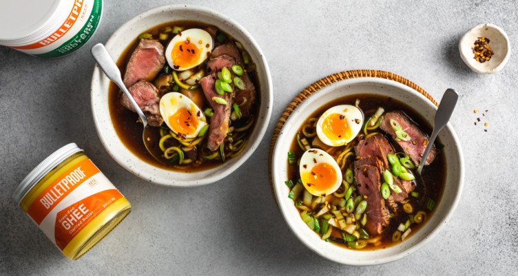 two bowls of keto ramen with toppings