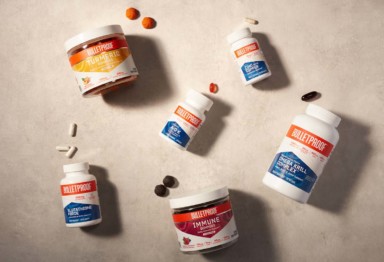 An overhead shot of different Bulletproof supplements and gummy vitamins