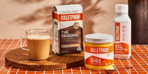 Bulletproof The Original coffee, Brain Octane Oil and butter on countertop