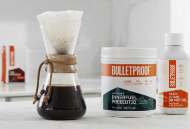 Bulletproof InnerFuel Prebiotic and Bulletproof Brain Octane C8 MCT Oil with coffee