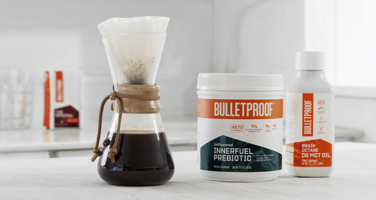 Bulletproof InnerFuel Prebiotic and Bulletproof Brain Octane C8 MCT Oil with coffee