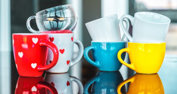 Collection of empty coffee cups