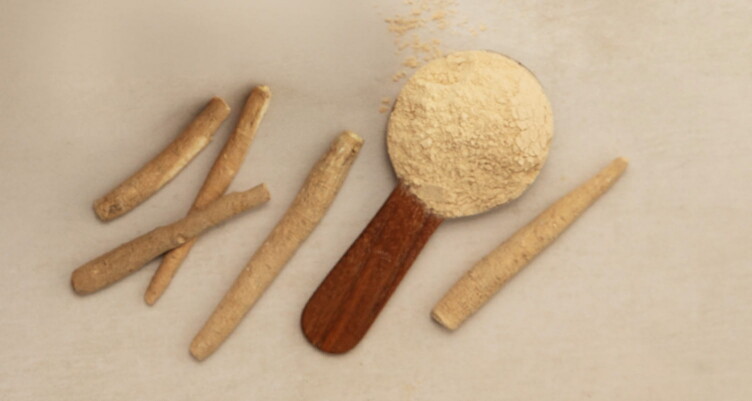 Scoop of ashwaganda and ashwagandha root