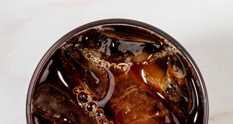 Close up of cold brew coffee in a glass with ice