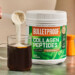 Hand pouring a scoop of Bulletproof Unflavored Collagen Peptides into a cup of coffee