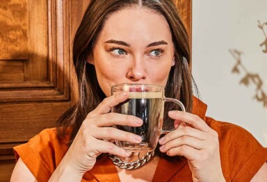 woman drinking collagen coffee