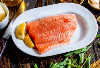 salmon on a plate with lemon